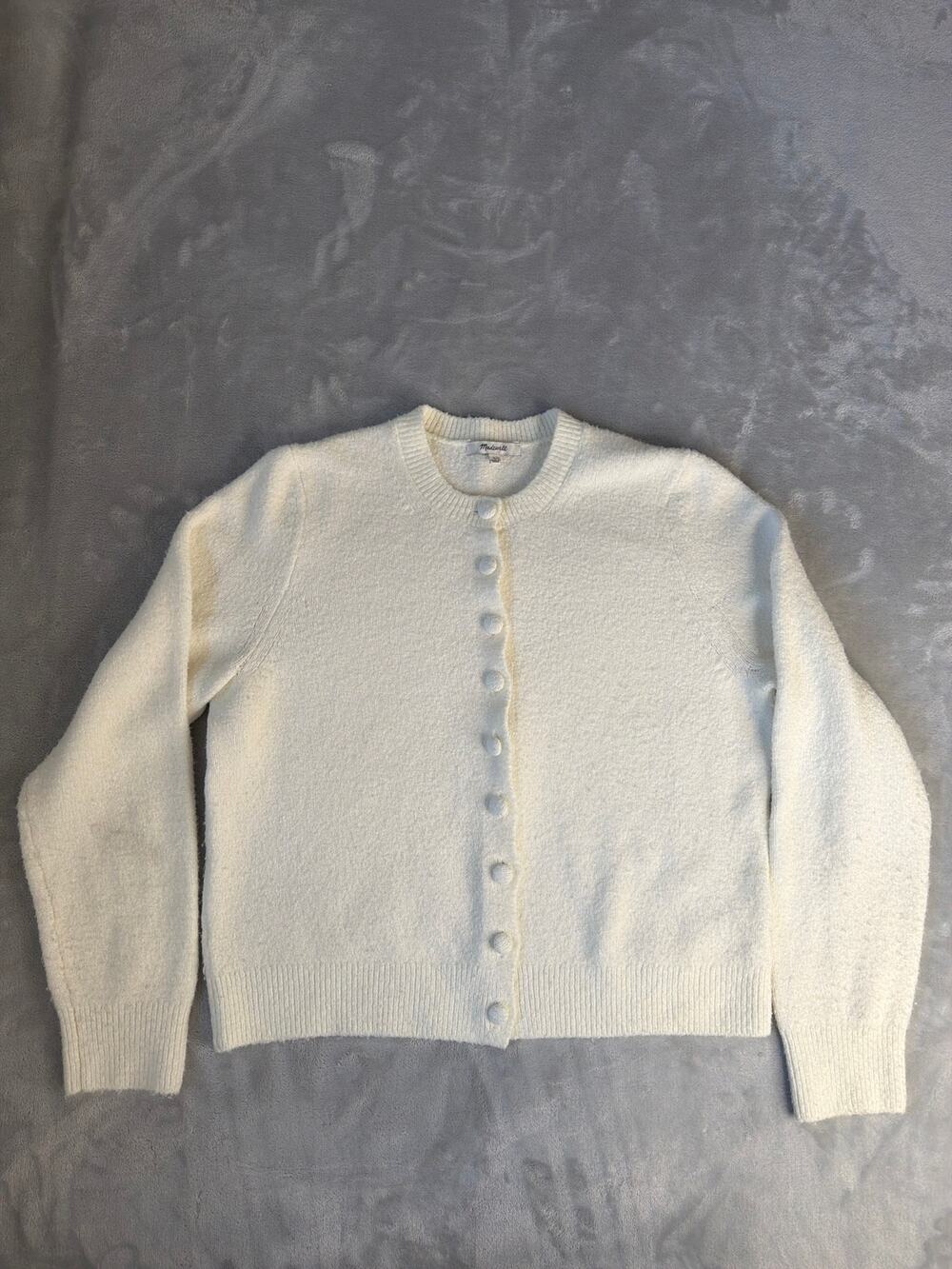 Madewell Kensington Shrunken Cardigan Winter White Large Wool Blend